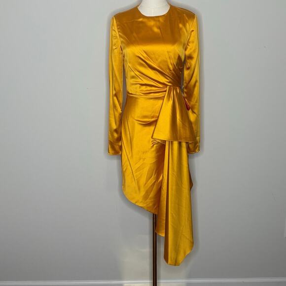 Mac Duggal Dresses & Skirts - Mac Duggal Asymmetrical Draped Long Sleeve Marigold Mini Dress Womens Size 4